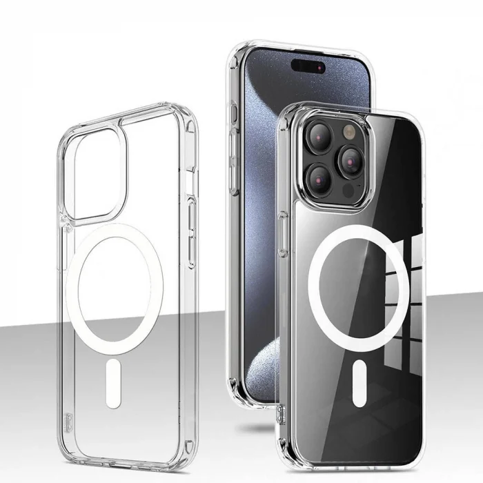 iPhone 15 Pro Uyumlu Kılıf M-safe Şarj Özellikli Şeffaf Sert PC Kapak