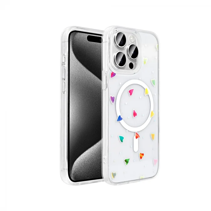 iPhone 15 Pro Kılıf M-Safe Şarj Özellikli Şeffaf Folk Sert Kapak