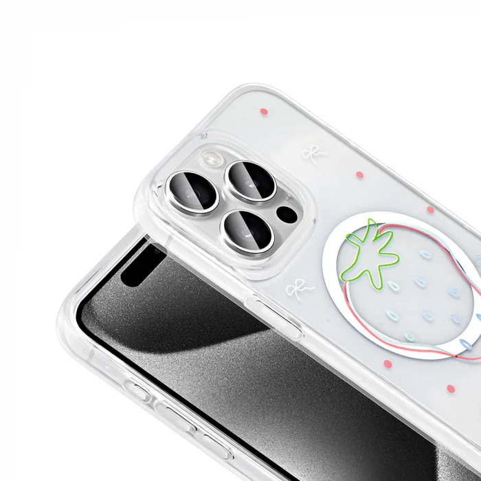 iPhone 15 Pro Kılıf M-Safe Şarj Özellikli Şeffaf Folk Sert Kapak