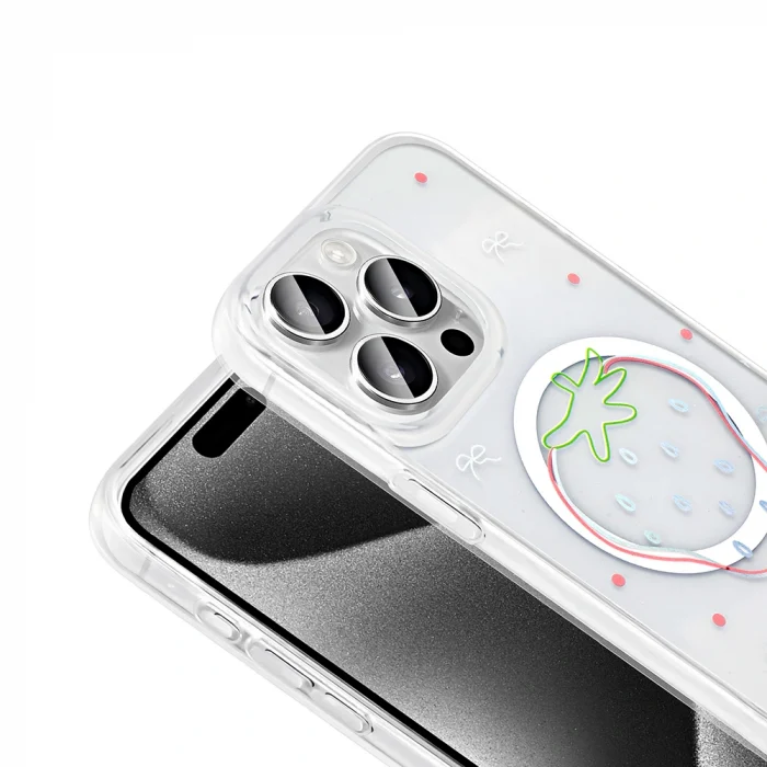 iPhone 15 Pro Kılıf M-Safe Şarj Özellikli Şeffaf Folk Sert Kapak