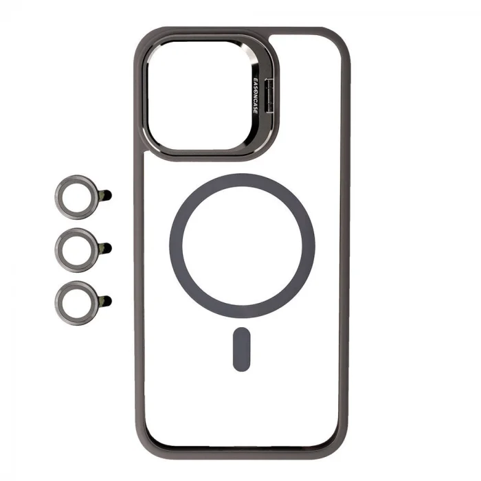 iPhone 15 Pro Kılıf M-safe Şarj Özellikli Standlı M-safe Klon Lensli Kapak