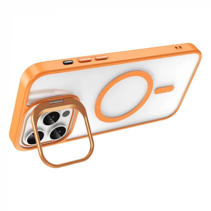 iPhone 15 Pro Kılıf M-safe Şarj Özellikli Standlı M-safe Klon Lensli Kapak