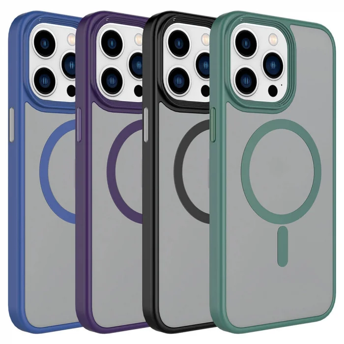 iPhone 15 Pro Kılıf Mat Arka Yüzey Wireless Şarj Özellikli Flet M-safe Kapak
