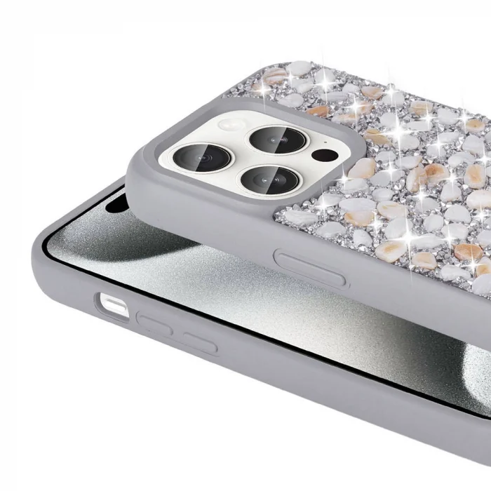 iPhone 15 Pro Kılıf Parlak Taşlı Tasarım Linea Diamond Kapak