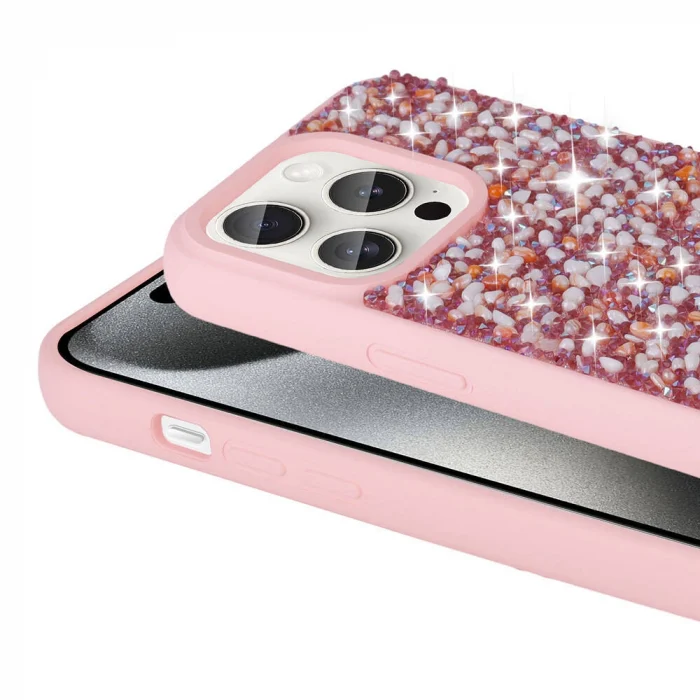iPhone 15 Pro Kılıf Parlak Taşlı Tasarım Linea Diamond Kapak