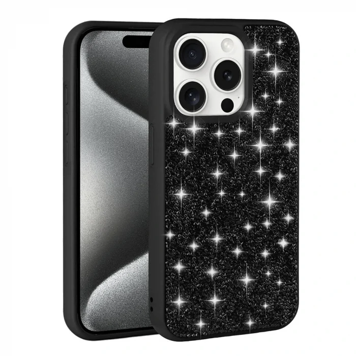 iPhone 15 Pro Kılıf Parlak Taşlı Tasarım Pırlanta Kapak