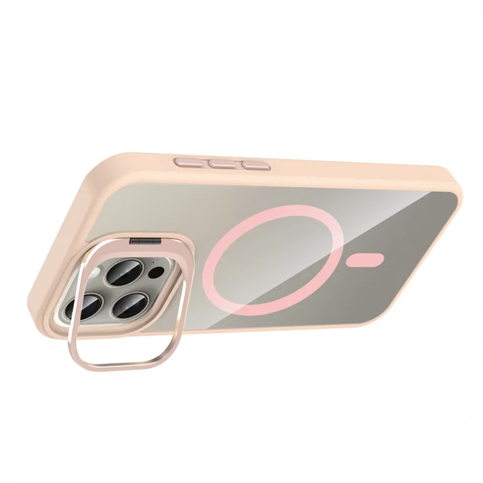 iPhone 15 Pro Kılıf Standlı ve Kamera Lens Hediyeli M-Safe Şarj Özellikli Etro Kapak