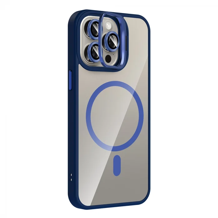 iPhone 15 Pro Kılıf Standlı ve Kamera Lens Hediyeli M-Safe Şarj Özellikli Etro Kapak