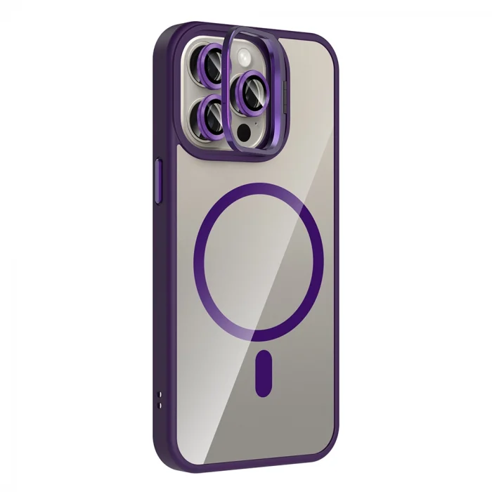 iPhone 15 Pro Kılıf Standlı ve Kamera Lens Hediyeli M-Safe Şarj Özellikli Etro Kapak