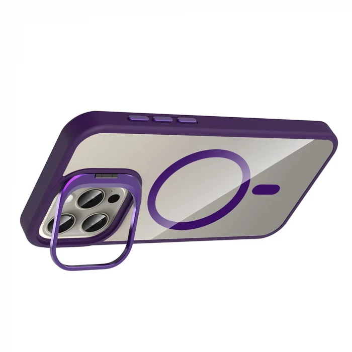 iPhone 15 Pro Kılıf Standlı ve Kamera Lens Hediyeli M-Safe Şarj Özellikli Etro Kapak