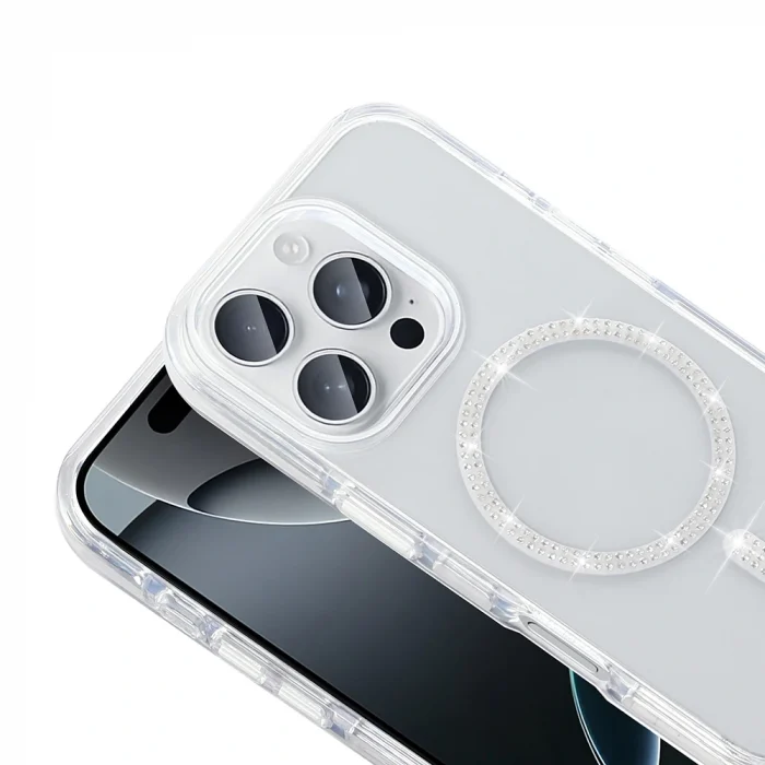 iPhone 15 Pro Kılıf Taşlı Tasarım M-safe Şarj Özellikli Koment Silikon Kapak