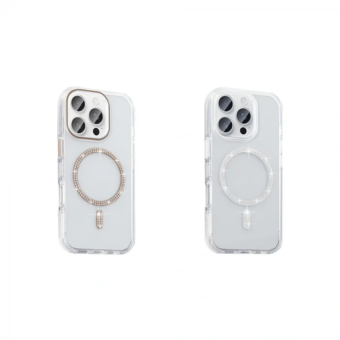 iPhone 15 Pro Kılıf Taşlı Tasarım M-safe Şarj Özellikli Koment Silikon Kapak