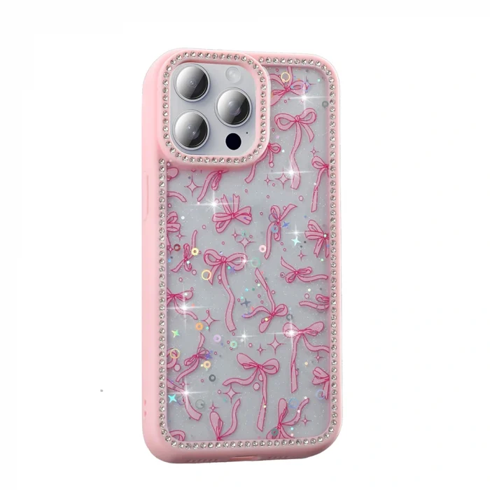 iPhone 15 Pro Kılıf Taşlı ve Simli Tasarım Azra Kapak