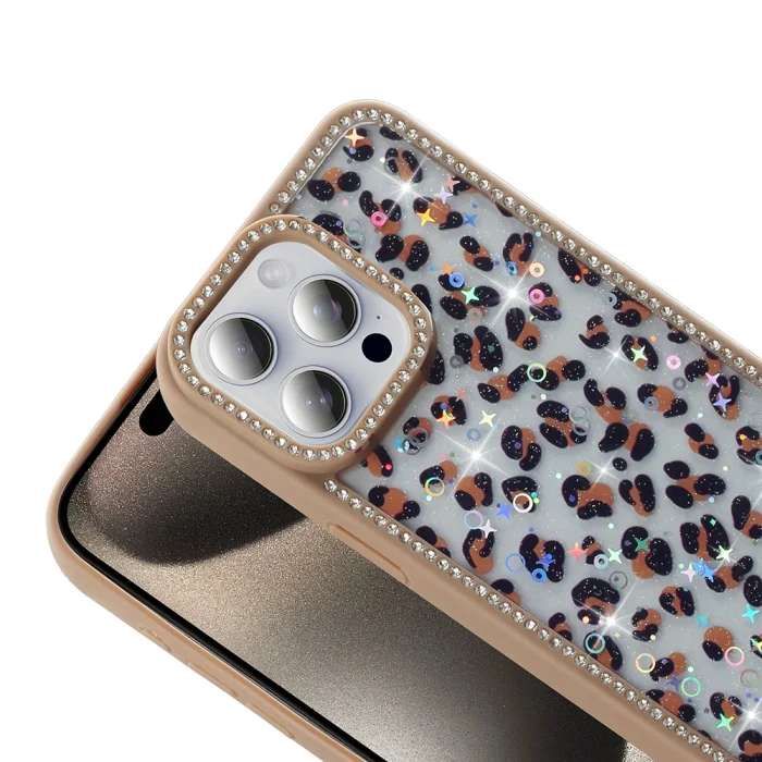 iPhone 15 Pro Kılıf Taşlı ve Simli Tasarım Azra Kapak