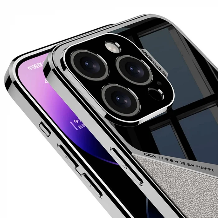 iPhone 15 Pro Kılıf Ultra İnce Kamera Korumalı PC + Deri Arka Yüzey X-Pro Kapak