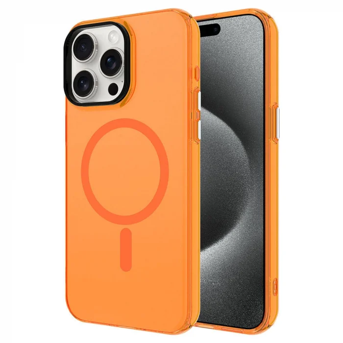 iPhone 15 Pro Kılıf M-safe Şarj Özellikli Buzlu Transparan C-Pro Sert Kapak