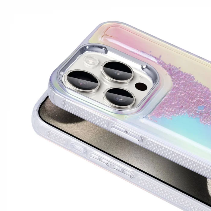 iPhone 15 Pro Max Kılıf Airbagli Renkli Arka Yüzey Boncuk Tasarımlı Kumul Kapak