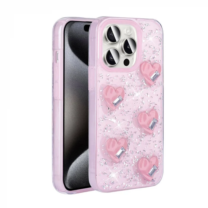 iPhone 15 Pro Max Kılıf Airbagli Simli Arka Yüzey Işıltı Silikon Kapak