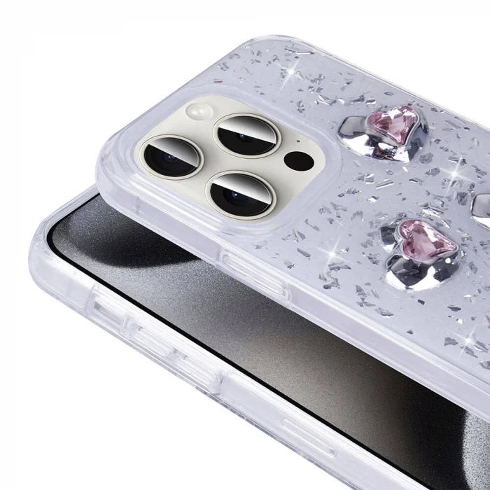 iPhone 15 Pro Max Kılıf Airbagli Simli Arka Yüzey Işıltı Silikon Kapak