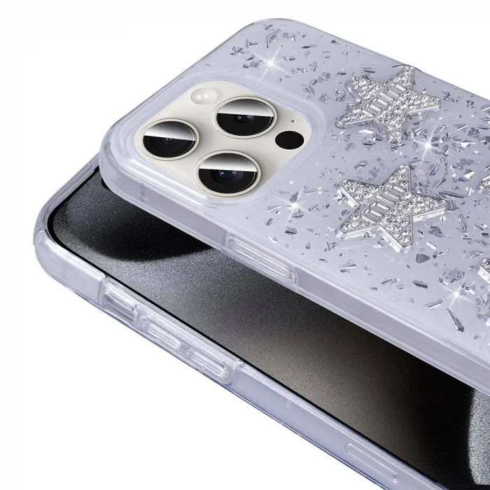 iPhone 15 Pro Max Kılıf Airbagli Simli Arka Yüzey Işıltı Silikon Kapak