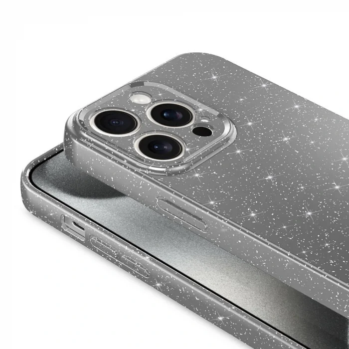 iPhone 15 Pro Max Kılıf Kamera Korumalı Simli Lüks Koton Kapak