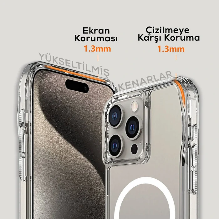 iPhone 15 Pro Max Kılıf M-safe Şarj Özellikli Airbagli Şeffaf İncek Kapak