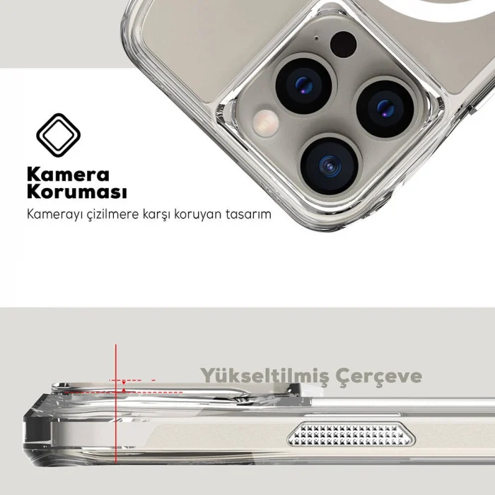 iPhone 15 Pro Max Kılıf M-safe Şarj Özellikli Airbagli Şeffaf İncek Kapak