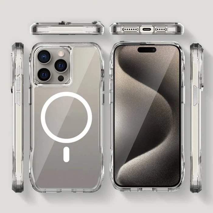 iPhone 15 Pro Max Kılıf M-safe Şarj Özellikli Airbagli Şeffaf İncek Kapak