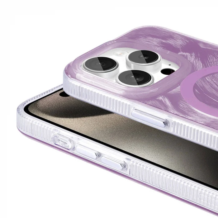 iPhone 15 Pro Max Kılıf M-safe Şarj Özellikli Fırça Boya Desenli Palet Kapak