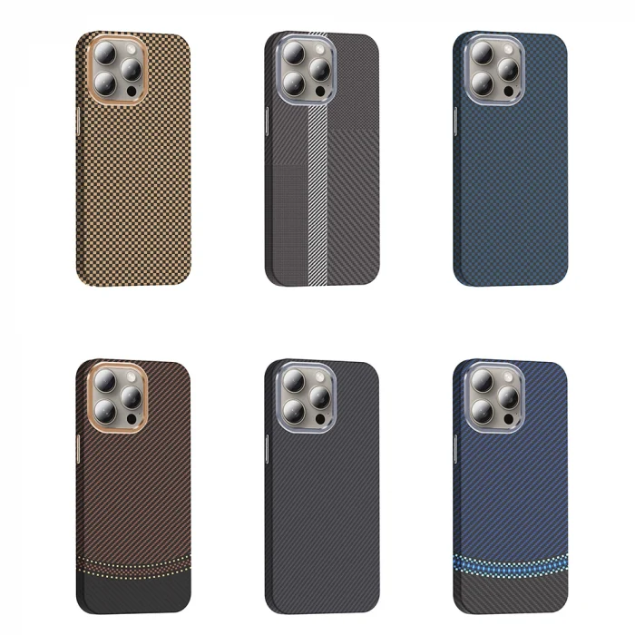 iPhone 15 Pro Max Kılıf M-safe Şarj Özellikli Karbon Fiber Görünümlü Gros Kapak