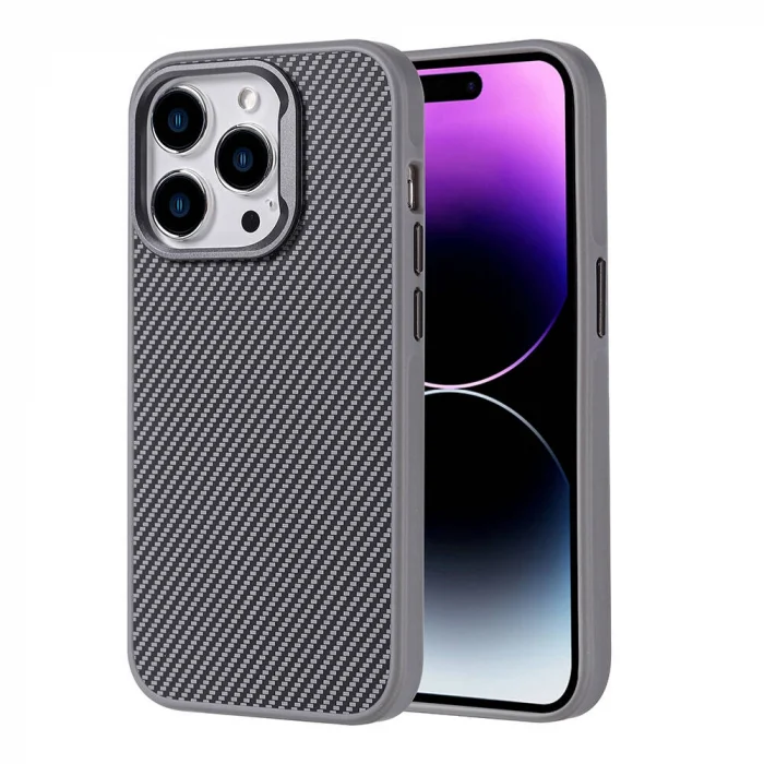 iPhone 15 Pro Max Kılıf M-safe Şarj Özellikli Karbon Fiber Görünümlü Troy Kapak