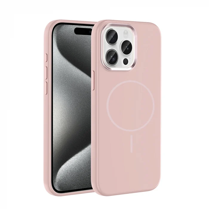 iPhone 15 Pro Max Kılıf M-Safe Şarj Özellikli Metal Kamera Çerçeveli Edi Silikon Kapak