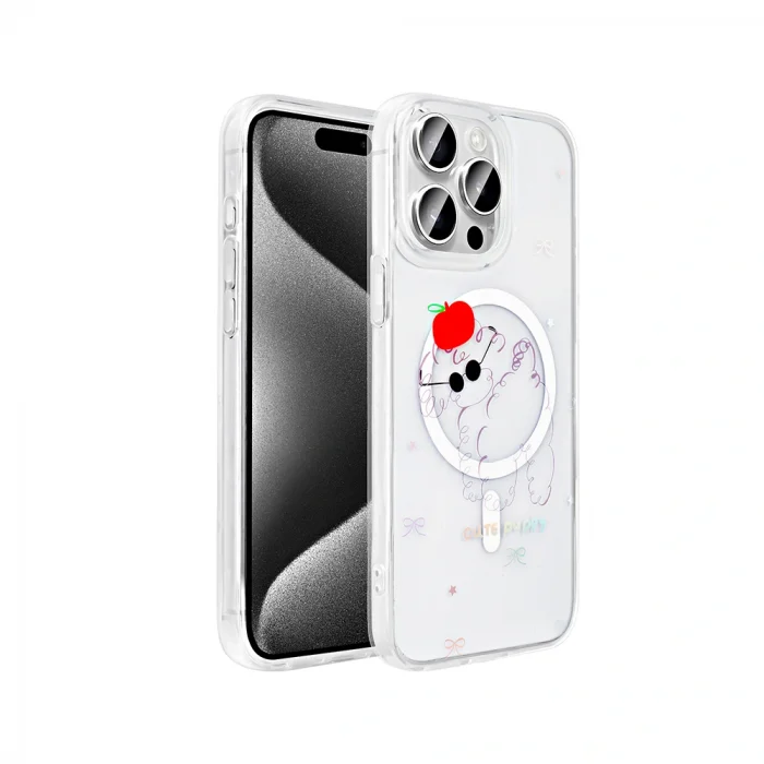 iPhone 15 Pro Max Kılıf M-Safe Şarj Özellikli Şeffaf Folk Sert Kapak