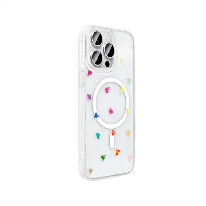 iPhone 15 Pro Max Kılıf M-Safe Şarj Özellikli Şeffaf Folk Sert Kapak