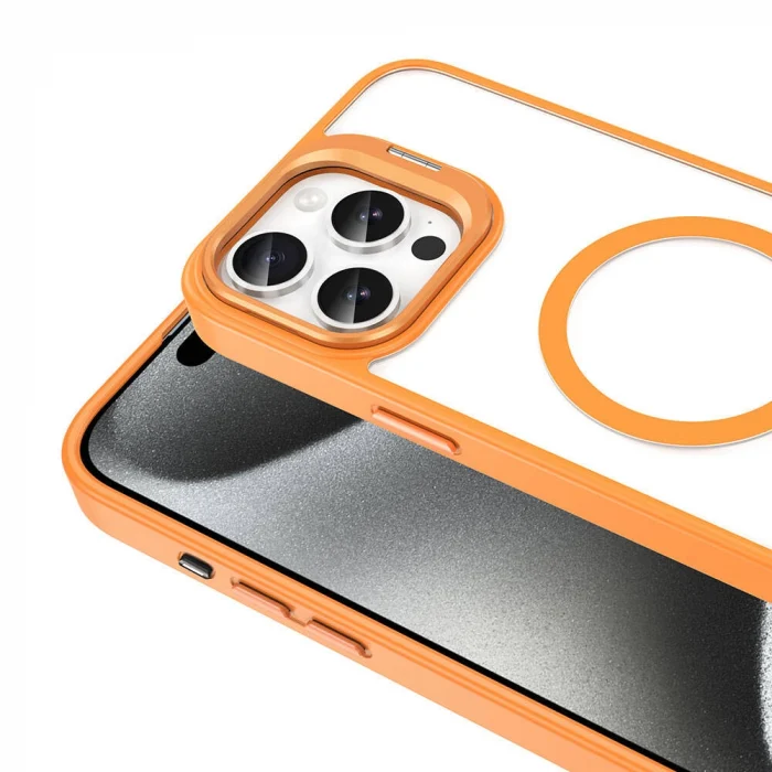 iPhone 15 Pro Max Kılıf M-safe Şarj Özellikli Standlı M-safe Klon Lensli Kapak
