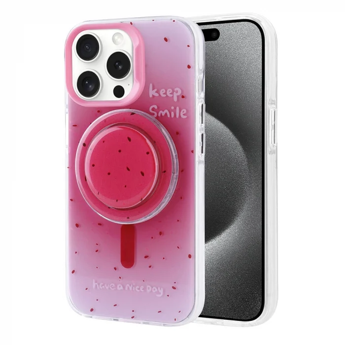 iPhone 15 Pro Max Kılıf M-safe Şarj Özellikli Tak-Çıkar Pop Soketli Tiktok Kapak