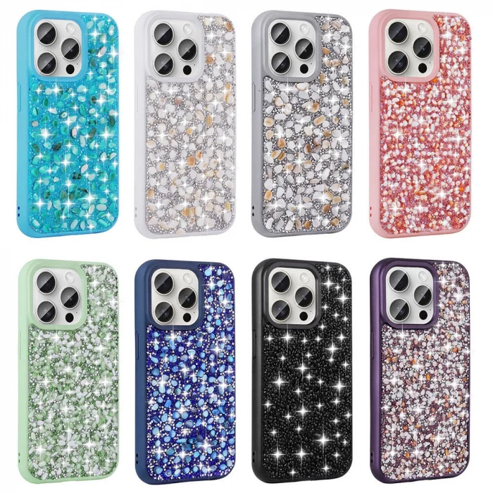 iPhone 15 Pro Max Kılıf Parlak Taşlı Tasarım Linea Diamond Kapak