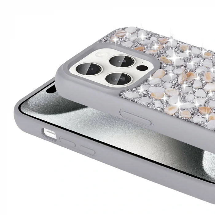 iPhone 15 Pro Max Kılıf Parlak Taşlı Tasarım Linea Diamond Kapak
