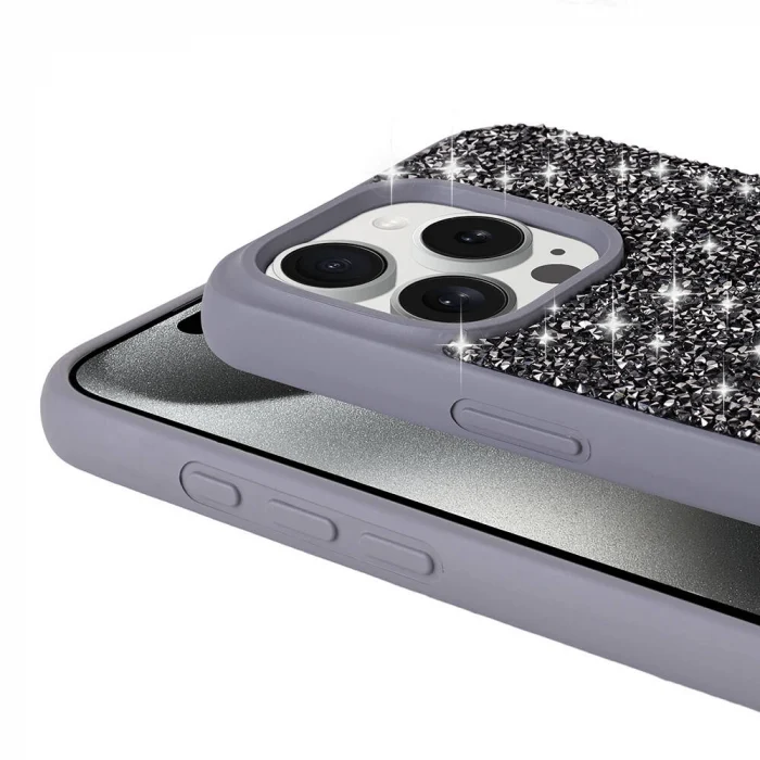iPhone 15 Pro Max Kılıf Parlak Taşlı Tasarım Pırlanta Kapak