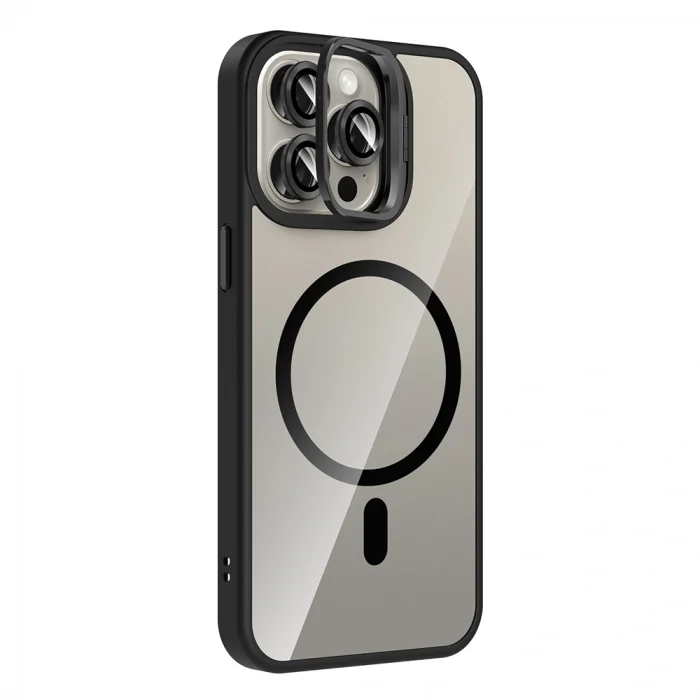 iPhone 15 Pro Max Kılıf Standlı ve Kamera Lens Hediyeli M-Safe Şarj Özellikli Etro Kapak