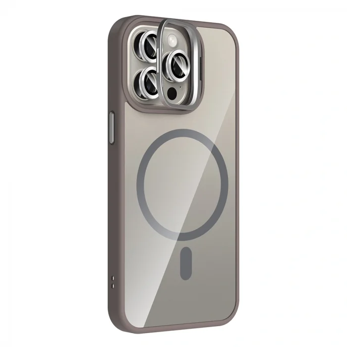 iPhone 15 Pro Max Kılıf Standlı ve Kamera Lens Hediyeli M-Safe Şarj Özellikli Etro Kapak