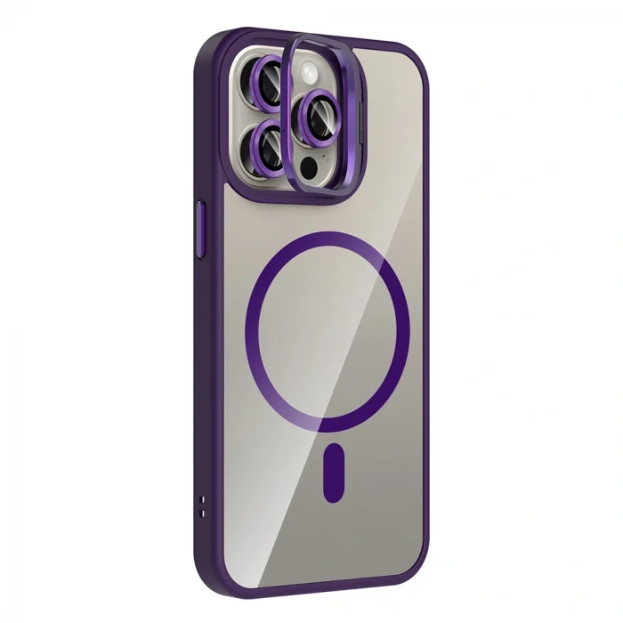 iPhone 15 Pro Max Kılıf Standlı ve Kamera Lens Hediyeli M-Safe Şarj Özellikli Etro Kapak