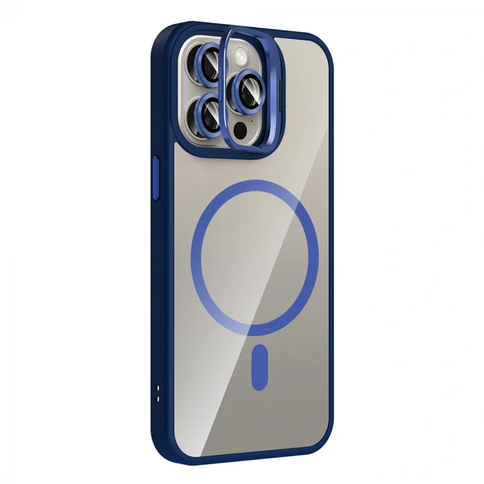 iPhone 15 Pro Max Kılıf Standlı ve Kamera Lens Hediyeli M-Safe Şarj Özellikli Etro Kapak