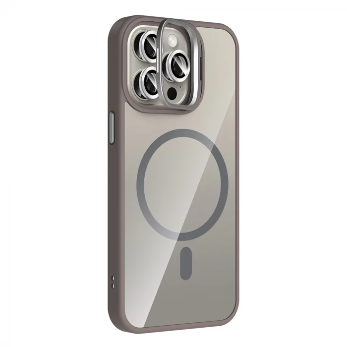 iPhone 15 Pro Max Kılıf Standlı ve Kamera Lens Hediyeli M-Safe Şarj Özellikli Etro Kapak