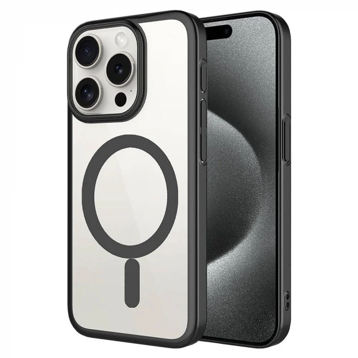 iPhone 15 Pro Max Uyumlu Kılıf Wireless Şarj Özellikli Sert PC Mat M-safe Kapak