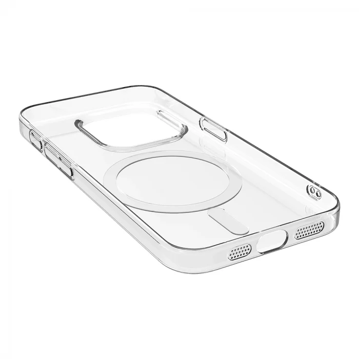 iPhone 15 Pro Max Kılıf M-safe Şarj Özellikli Şeffaf Tek Kamera Çerçeveli Porto Kapak