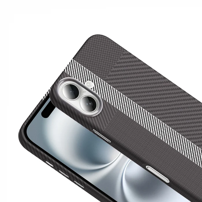 iPhone 16 Kılıf M-safe Şarj Özellikli Karbon Fiber Görünümlü Gros Kapak