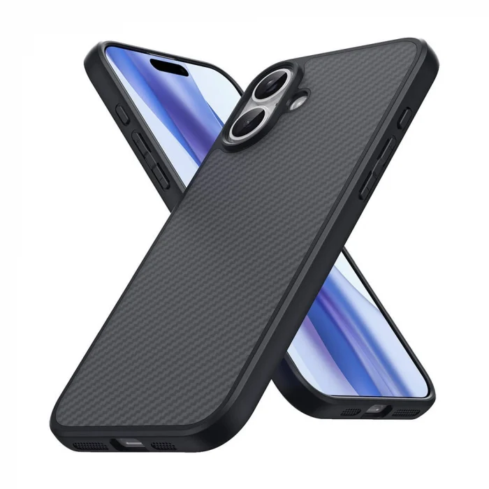 iPhone 16 Kılıf M-safe Şarj Özellikli Karbon Fiber Tasarımlı Elnino Kapak