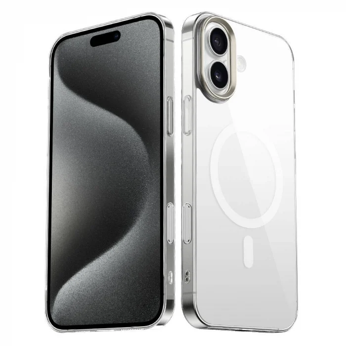 iPhone 16 Kılıf M-safe Şarj Özellikli Şeffaf Cam Arka Yüzey G-Glass Kapak