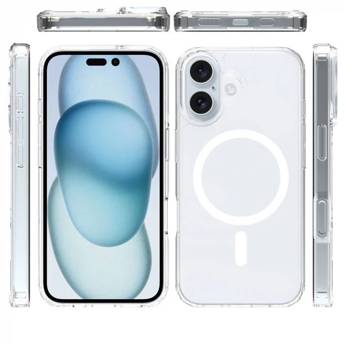 iPhone 16 Kılıf M-safe Şarj Özellikli Şeffaf Sert PC Embos Kapak